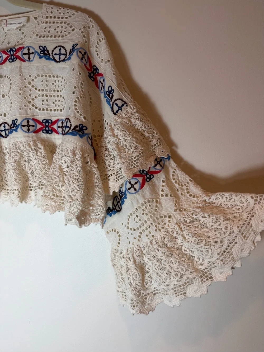 Anthropologie Embroidered Eyelet Lace Crochet Ultra Cropped Shrug XS/S Boho